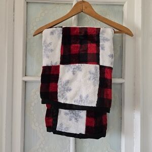AJ’s Artsy Fartsy Red Black Plaid Denim Patchwork Baby Quilt Blanket 31"x31" NWT